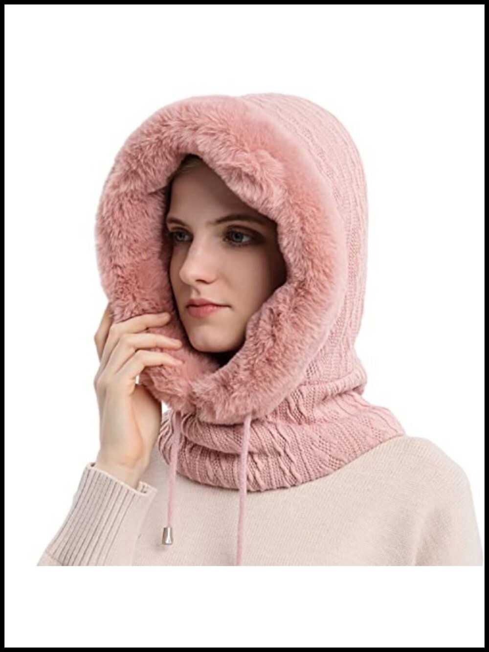 Cable Knit Balaclava Fleece Lined Beanie 3-in-1 Hat Mask Scarf Winter
